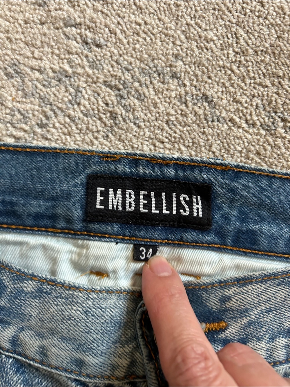 Embellish brand size 34 Distressed Light Blue Men’s Jeans with Ribbed Knee Panel - Picture 2 of 3